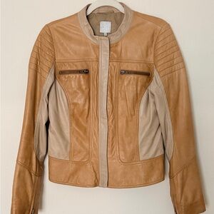 LEITH Quilted Genuine Lambskin Leather Two Tone Moto Jacket